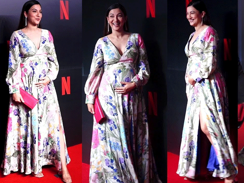 Gauahar flaunts her baby bump at Netflix event