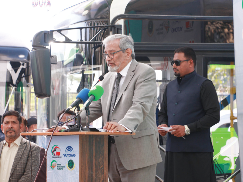 Interim CM inaugurates hybrid city bus project in Karachi