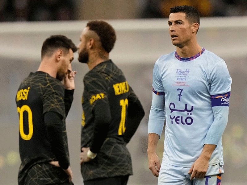 Ronaldo punched but scores twice in Saudi reunion with Messi