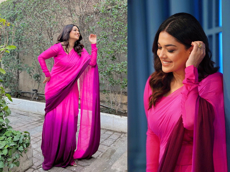 Sanam looks flattering, classy in pink saree Sanam looks flattering, classy in pink saree